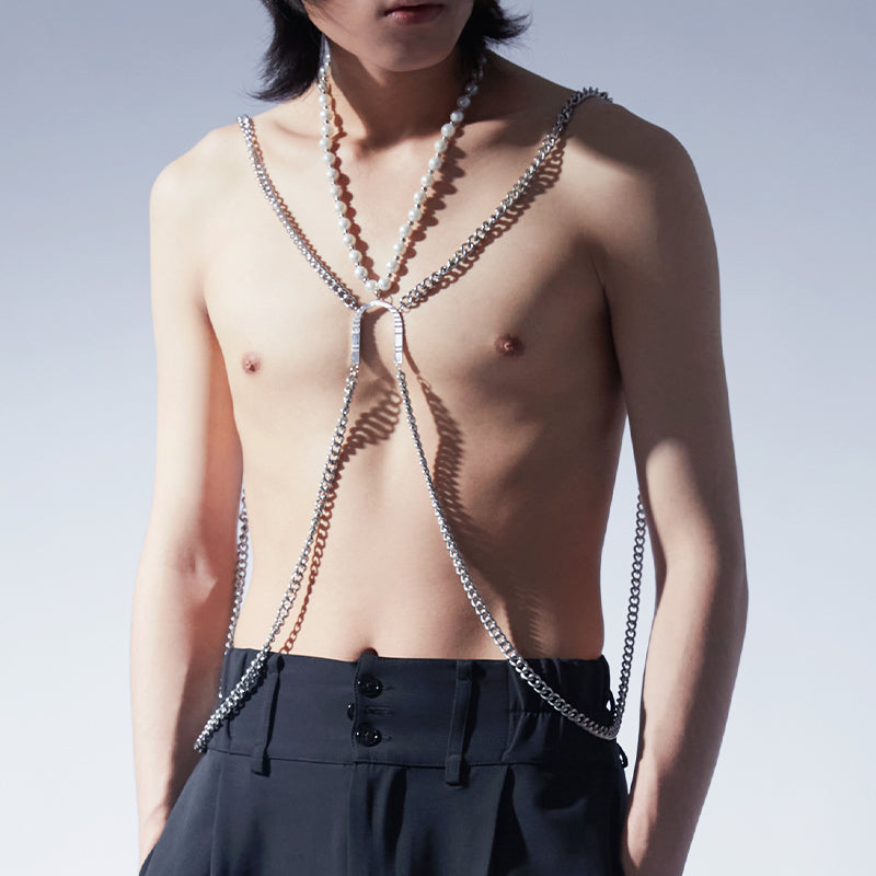 Horseshoe Letter Pearl Body Chain | 3-in-1 Convertible Necklace Belt Harness