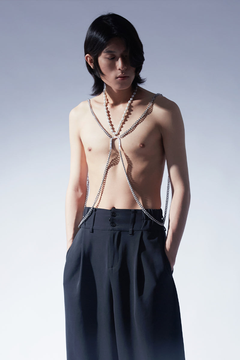 Horseshoe Letter Pearl Body Chain | 3-in-1 Convertible Necklace Belt Harness