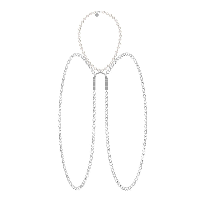 Horseshoe Letter Pearl Body Chain | 3-in-1 Convertible Necklace Belt Harness
