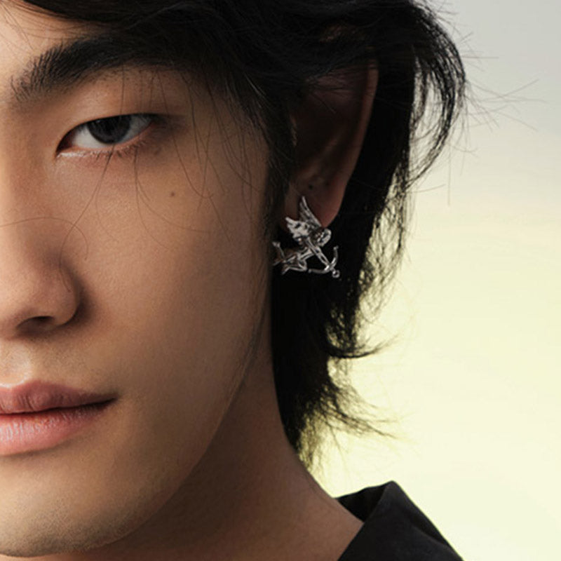 Cupid Arrow Earrings | Fairy Bow Metal Studs for Women, Eros Angel Wing Jewelry