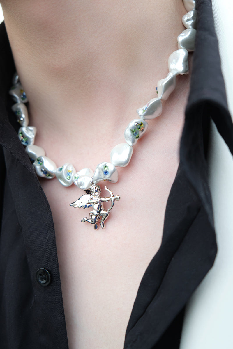 Cupid Archer Pearl Necklace | Fairy Sprite Pendant with Baroque Pearl