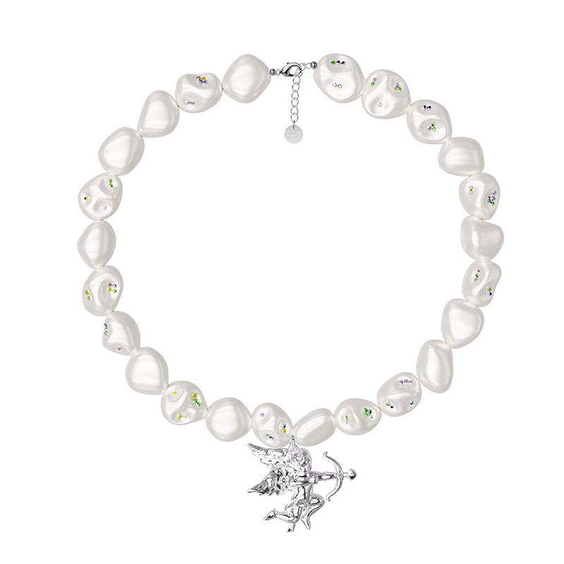 Cupid Archer Pearl Necklace | Fairy Sprite Pendant with Baroque Pearl