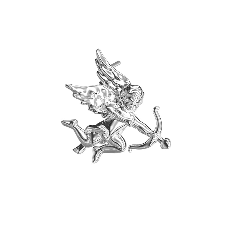 Cupid Arrow Earrings | Fairy Bow Metal Studs for Women, Eros Angel Wing Jewelry