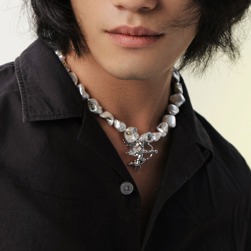 Cupid Archer Pearl Necklace | Fairy Sprite Pendant with Baroque Pearl