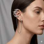 Dart Tassel Ear Cuff with Stud | Y2K Flowing Earring Set in Plated Metal - VAJRARA