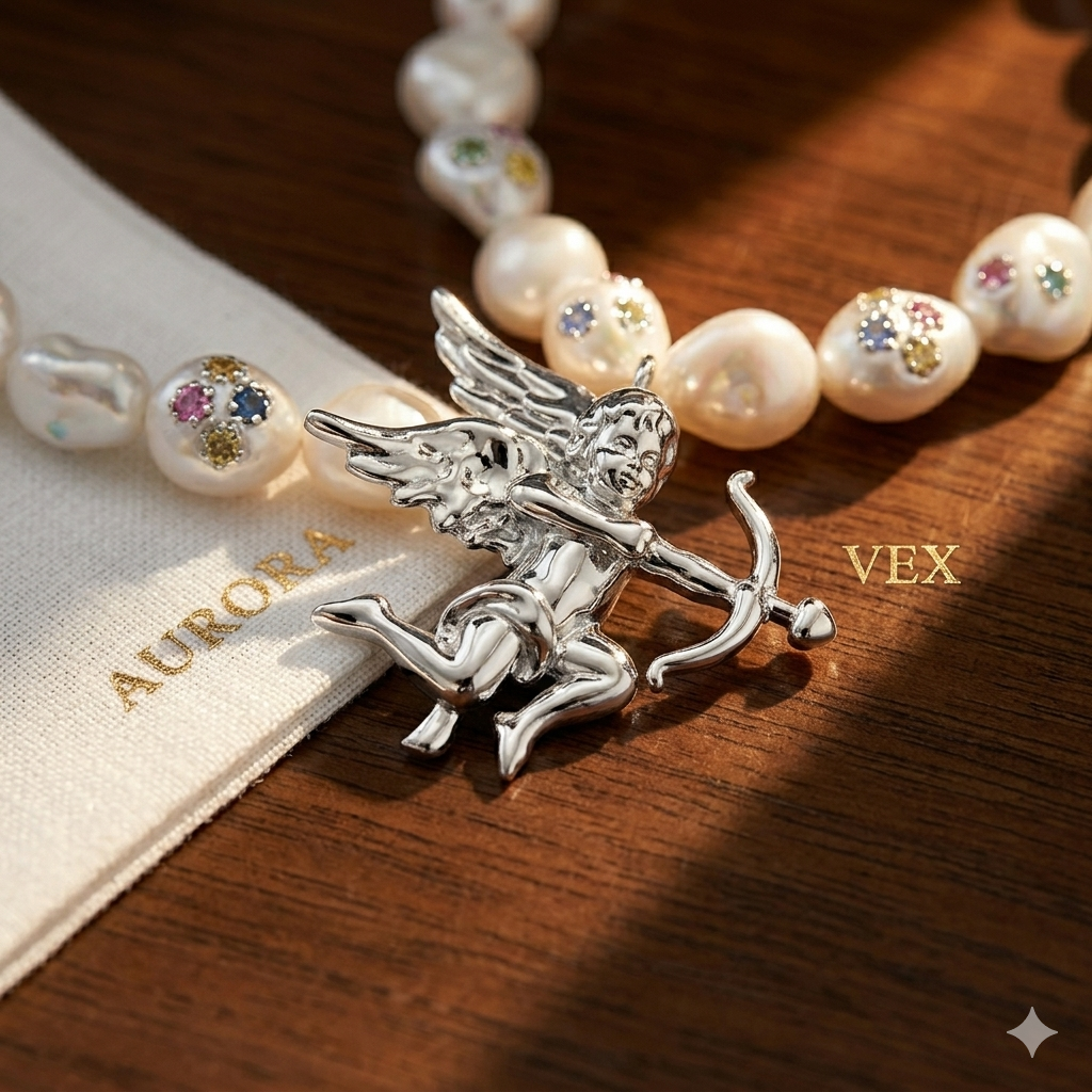 Cupid Archer Pearl Necklace | Fairy Sprite Pendant with Baroque Pearl