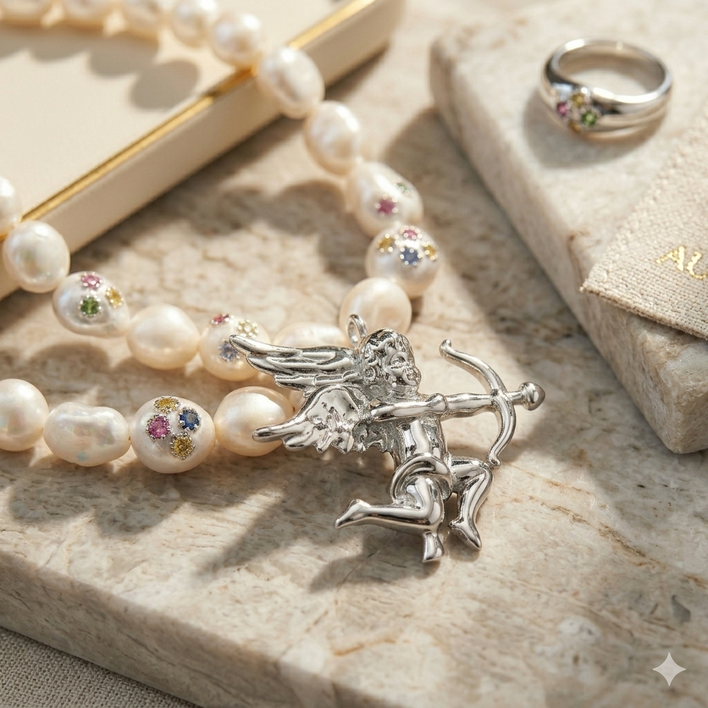Cupid Archer Pearl Necklace | Fairy Sprite Pendant with Baroque Pearl