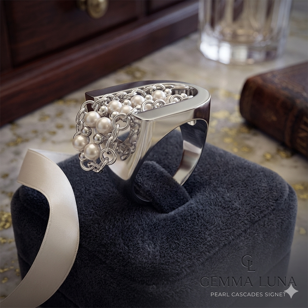 Flowing Tassel Pearl Chain Ring | Faux Pearl Draped Metal Ring for Women