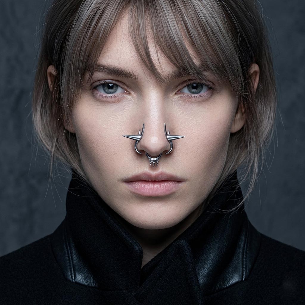 No-Piercing Punk Nose Ring | Dark Gothic Clip-On Nose Cuff in Plated Metal