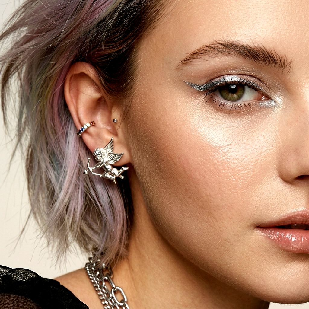 Cupid Arrow Earrings | Fairy Bow Metal Studs for Women, Eros Angel Wing Jewelry