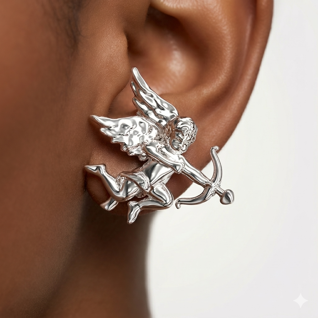 Cupid Arrow Earrings | Fairy Bow Metal Studs for Women, Eros Angel Wing Jewelry