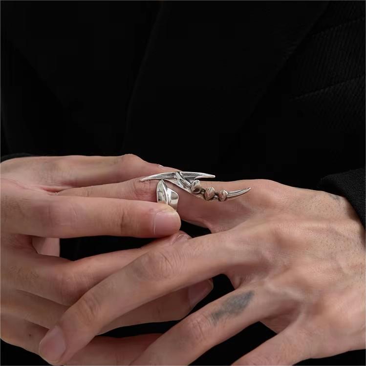 Alien Cross Ring | Cyberpunk Open Irregular Band, Unisex Statement Jewelry