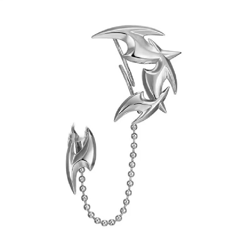 Dart Tassel Ear Cuff with Stud | Y2K Flowing Earring Set in Plated Metal