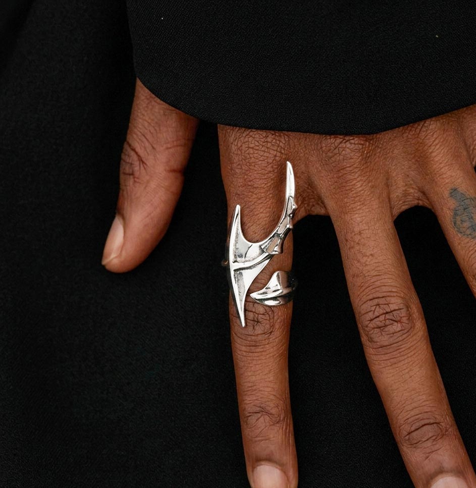 Alien Cross Ring | Cyberpunk Open Irregular Band, Unisex Statement Jewelry