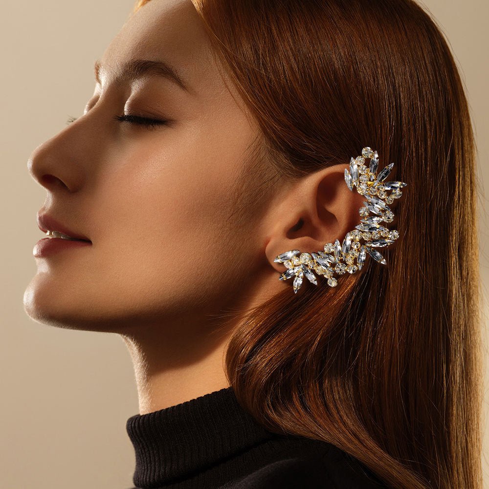 Crystal Clip On Earrings | Rhinestone Sparkle Luxury Ear Cuff for Women - VEX Jewelry